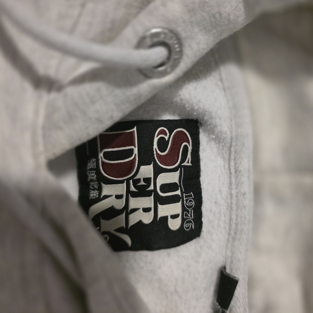Superdry Hoodie Grey Black Logo Pullover Size UK 12 US 8 Casual Athleisure - Picture 9 of 10